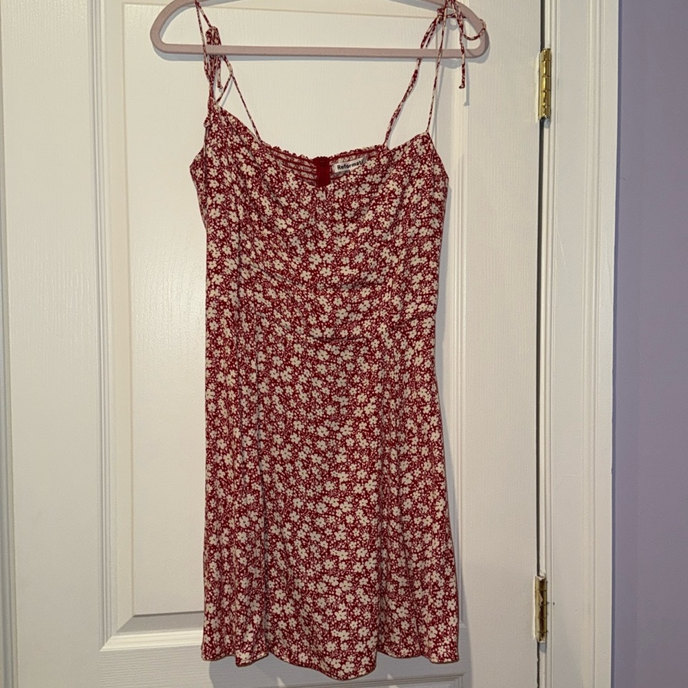 Reformation Red and White Dress